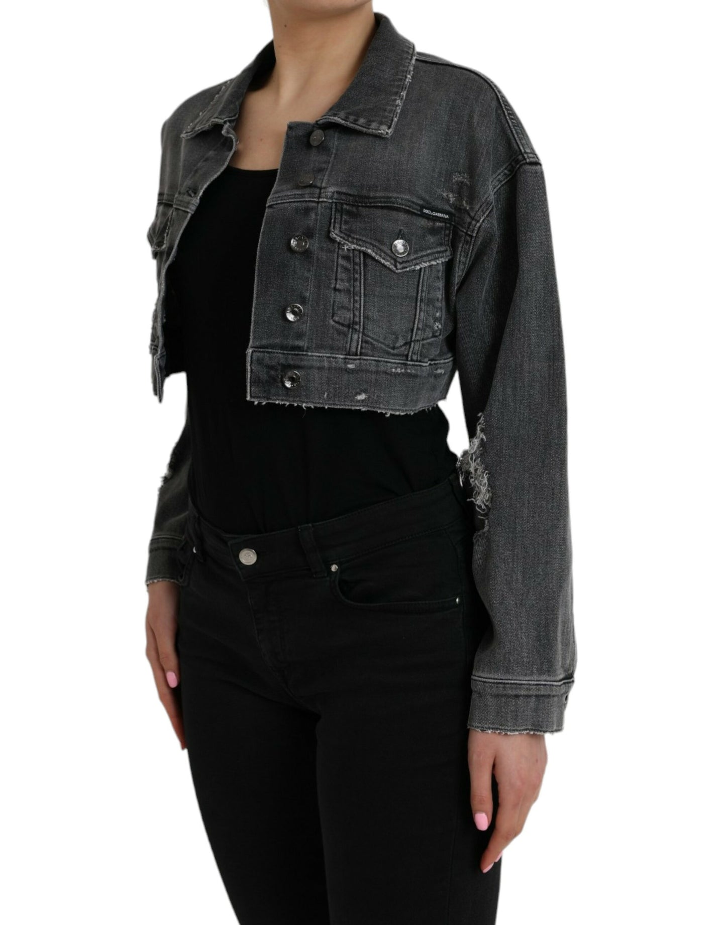 Dolce & Gabbana Dark Gray Cotton Stretch Cropped Denim Jacket