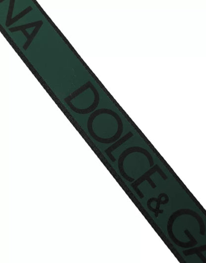 Dolce & Gabbana Black Green Leather Silver Metal Buckle Belt