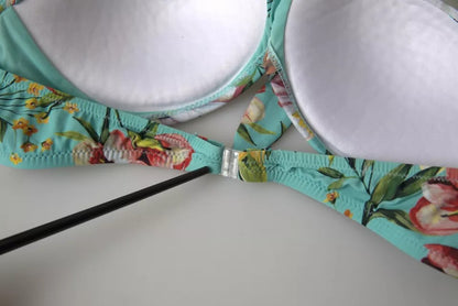 Dolce & Gabbana Mint Green Floral Print Beachwear Bikini Top