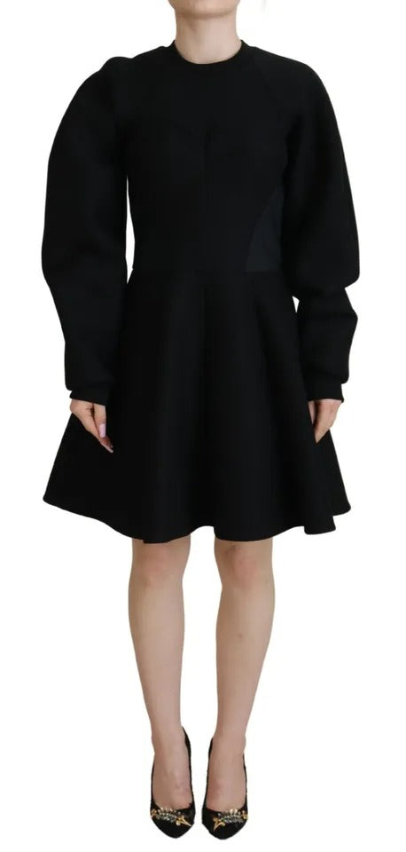 Dolce & Gabbana Cotton Black Long Sleeves A-line Mini Dress