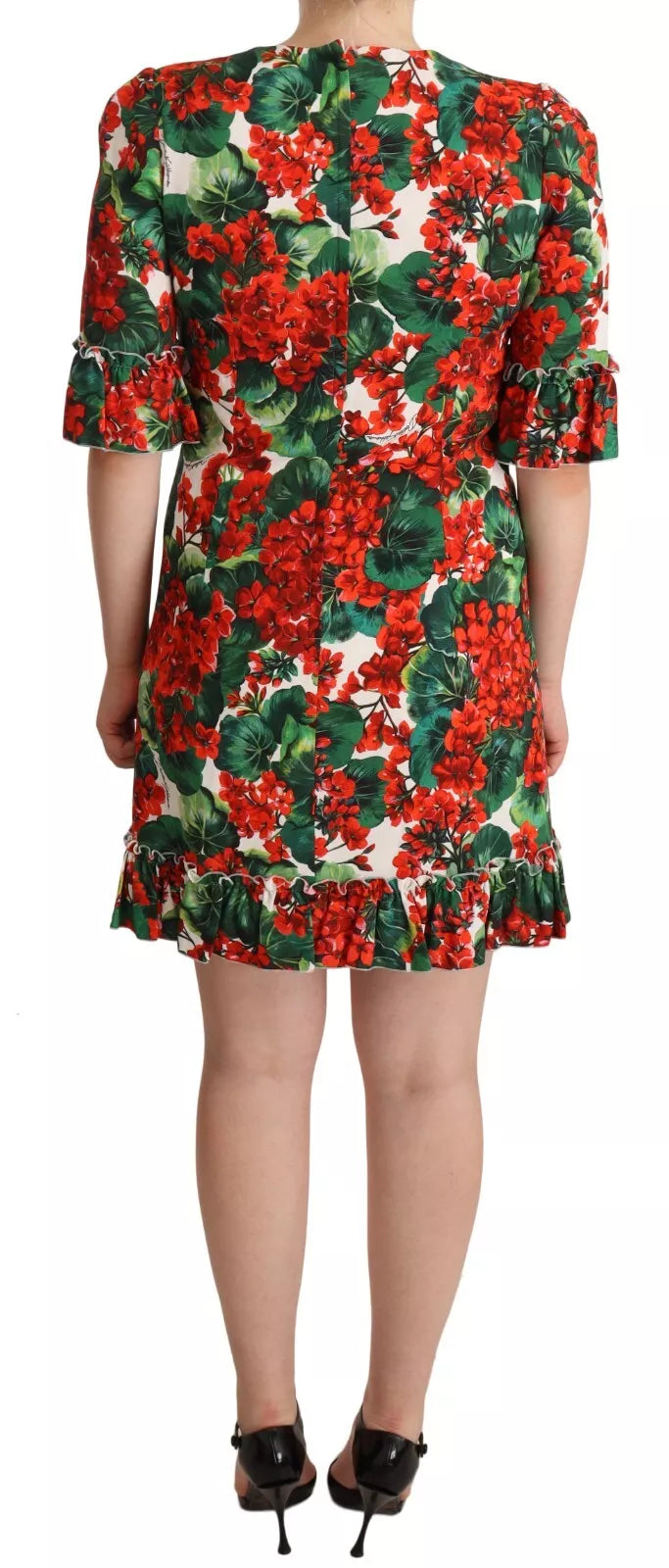 Dolce & Gabbana Red Green Portofino-Print Poplin Midi Dress