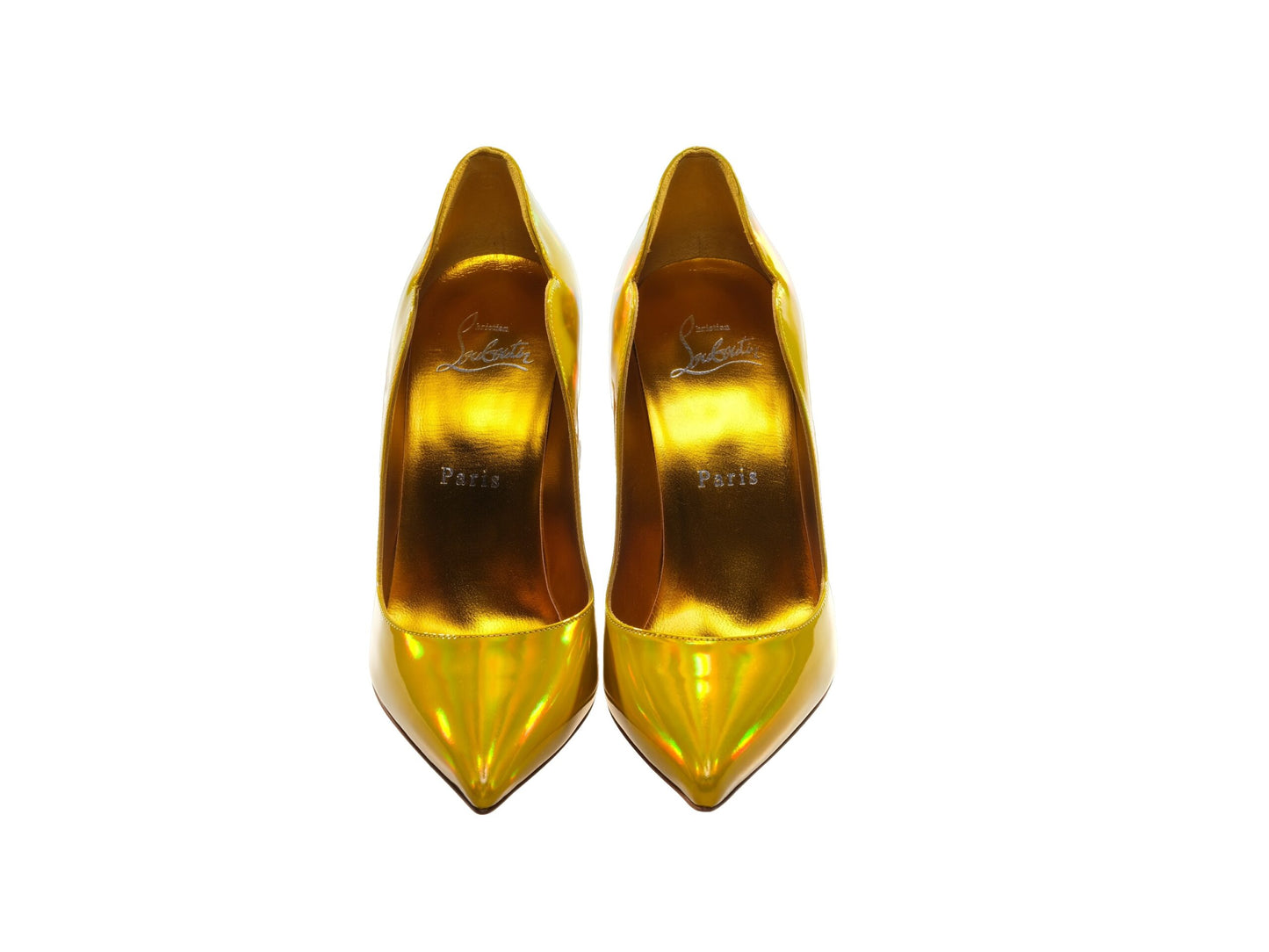 Christian Louboutin Hot Chick 100 Yellow Mirrored Patent Leather High Heel Pumps