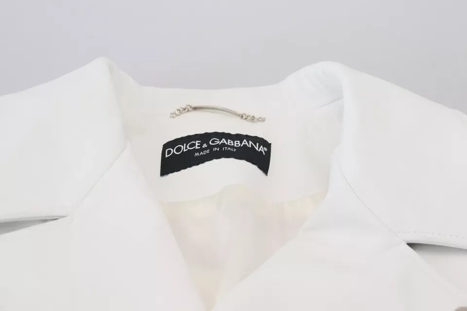 Dolce & Gabbana White Leather Biker Coat Zipper Jacket