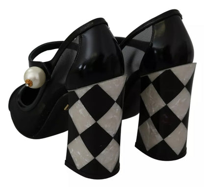 Dolce & Gabbana Black Embellished Harlequin Mary Janes Pumps Shoes