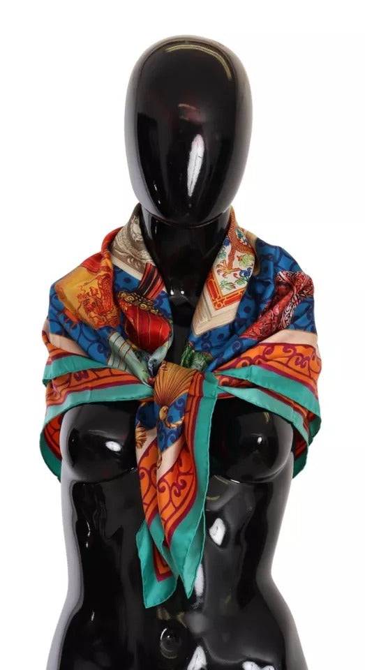 Dolce & Gabbana Multicolor Fans Dragon Nylon Shawl Wrap Scarf