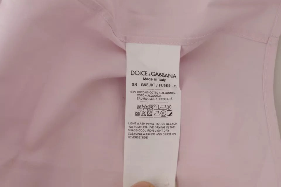 Dolce & Gabbana Light Pink Cotton Dress Formal Men GOLD Shirt