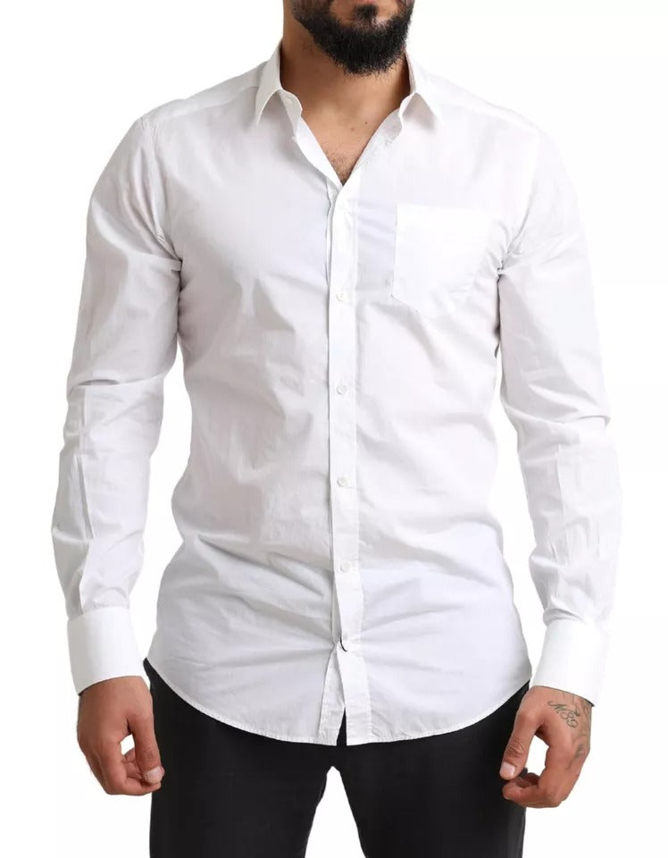 Dolce & Gabbana White GOLD Formal Cotton Tuxedo Dress Shirt