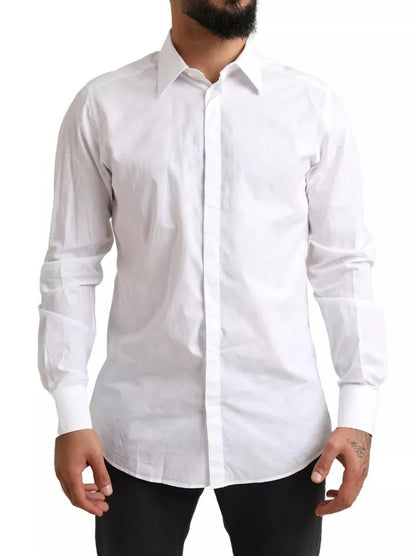 Dolce & Gabbana White GOLD Formal Cotton Tuxedo Dress Shirt