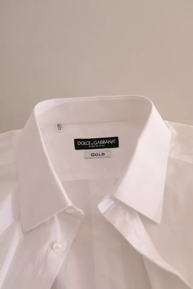 Dolce & Gabbana White GOLD Formal Cotton Tuxedo Dress Shirt