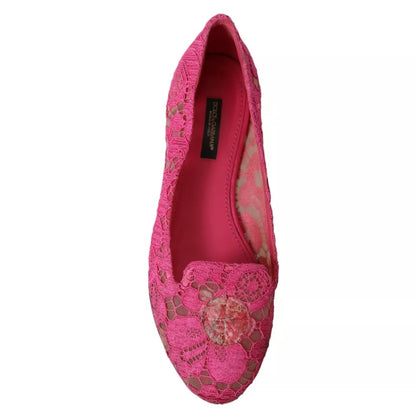 Dolce & Gabbana Pink Taormina Lace Slip On Flats Shoes