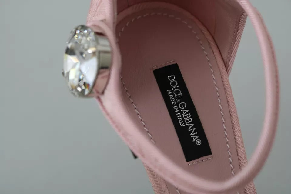 Dolce & Gabbana Pink Brocade Crystal Lily Ankle Strap Shoes