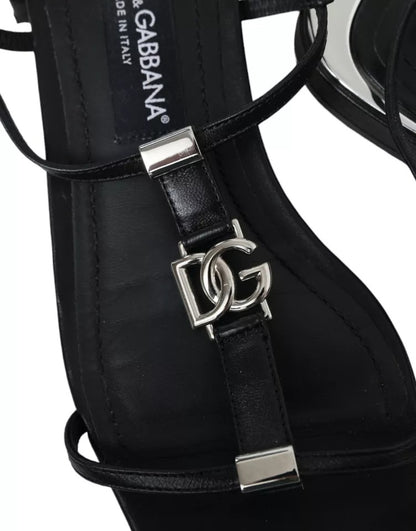 Dolce & Gabbana Black Leather DG Logo Flats Sandals Shoes