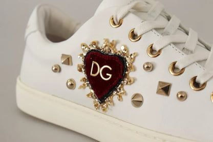 Dolce & Gabbana White Leather Gold Red Heart Sneakers Shoes