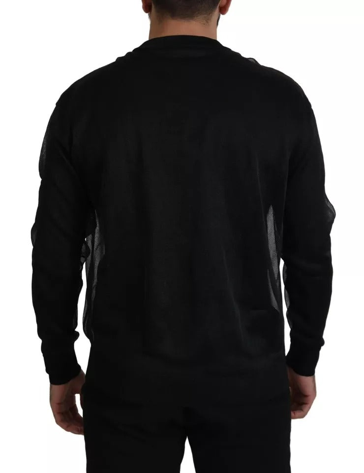 Dolce & Gabbana Black Polyester Logo Men Pullover Sweater