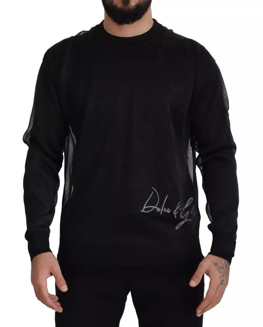 Dolce & Gabbana Black Polyester Logo Men Pullover Sweater