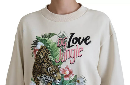 Dolce & Gabbana Beige Jungle Printed Pullover Cotton Sweater