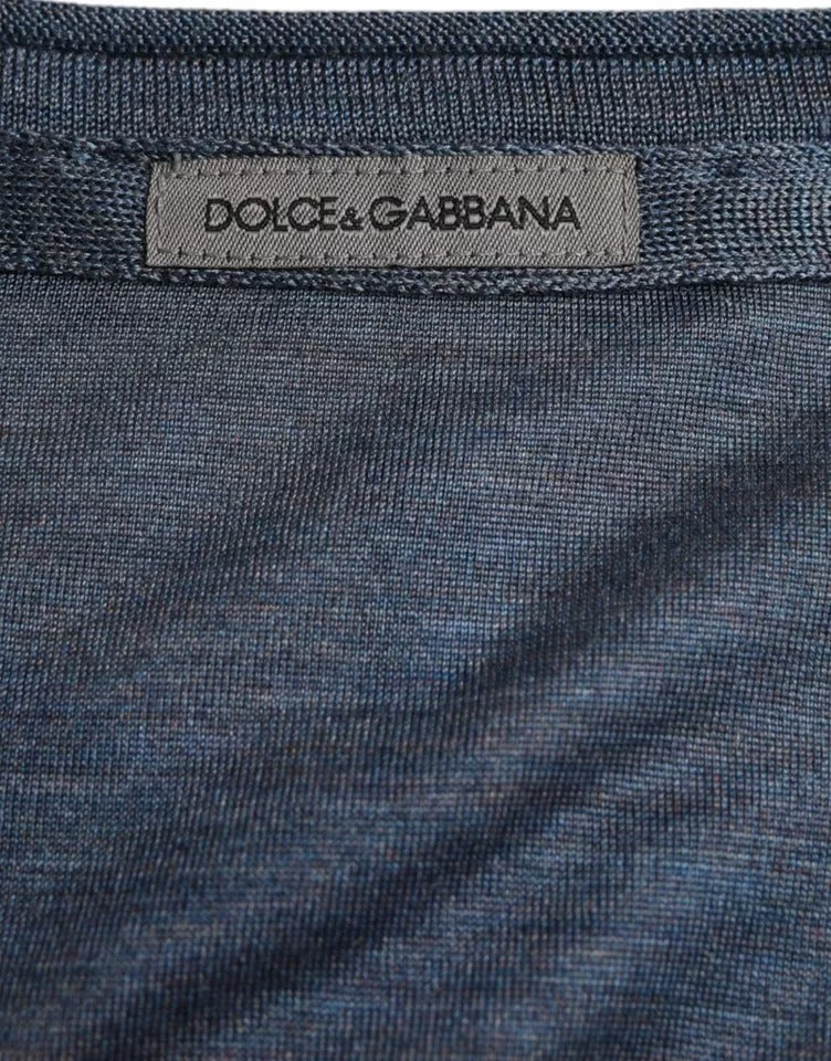 Dolce & Gabbana Dark Blue Silk Round Neck Pullover Sweater