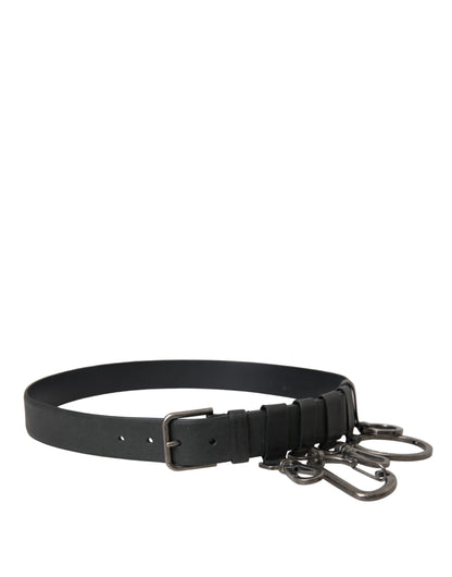 Dolce & Gabbana Black Calf Leather Silver Metal Buckle Belt