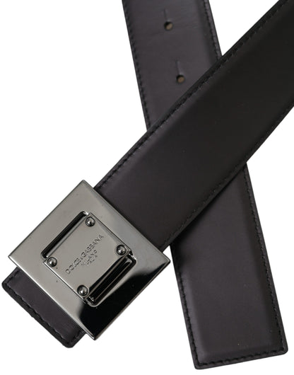 Dolce & Gabbana Black Calf Leather Square Metal Buckle Belt