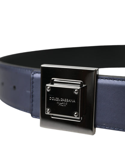 Dolce & Gabbana Blue Leather Square Metal Buckle Belt