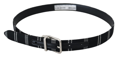 Dolce & Gabbana Black White Cotton Metal Silver Buckle Belt