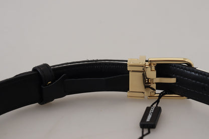 Dolce & Gabbana White Black Patchwork Gold Metal Buckle Belt