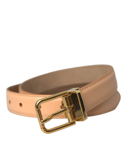 Dolce & Gabbana Beige Calfskin Leather Gold Metal Buckle Belt