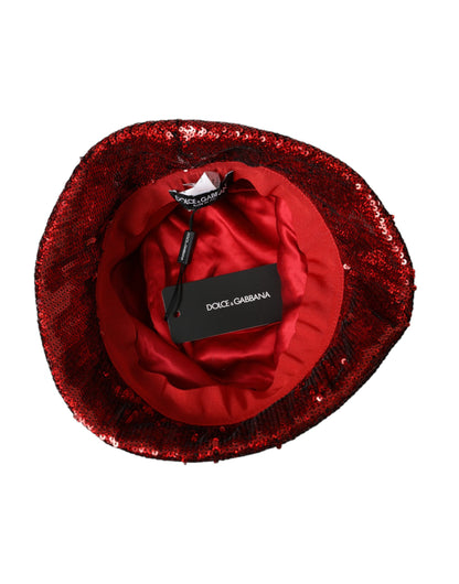 Dolce & Gabbana Red Sequined Nylon Bucket Hat Men