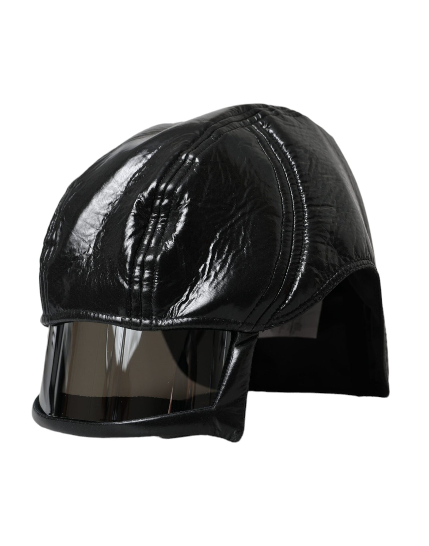 Dolce & Gabbana Black Leather Helmet Visor Bucket Hat Men