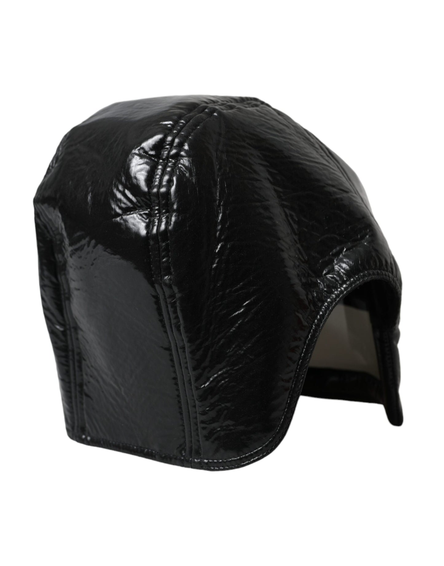 Dolce & Gabbana Black Leather Helmet Visor Bucket Hat Men