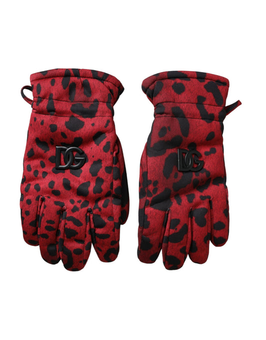 Dolce & Gabbana Red Leopard Logo Wrist Length Gloves