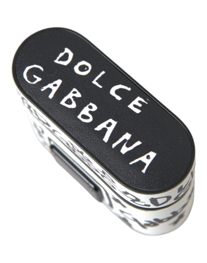 Dolce & Gabbana Black White Leather Scribble Embossed Logo Airpods Case