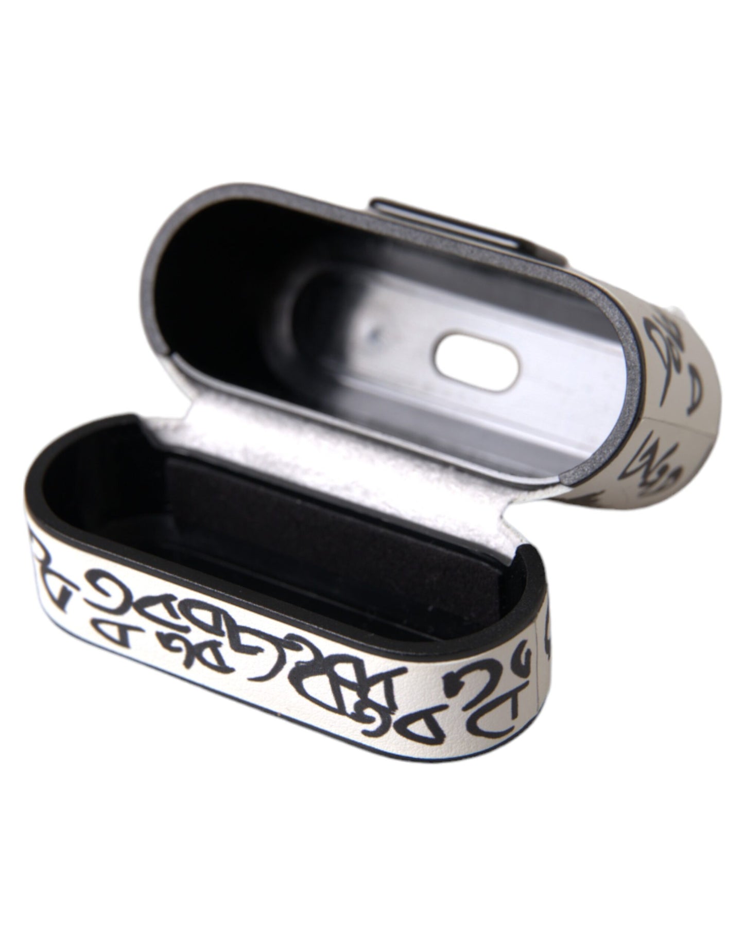 Dolce & Gabbana Black White Leather Scribble Embossed Logo Airpods Case