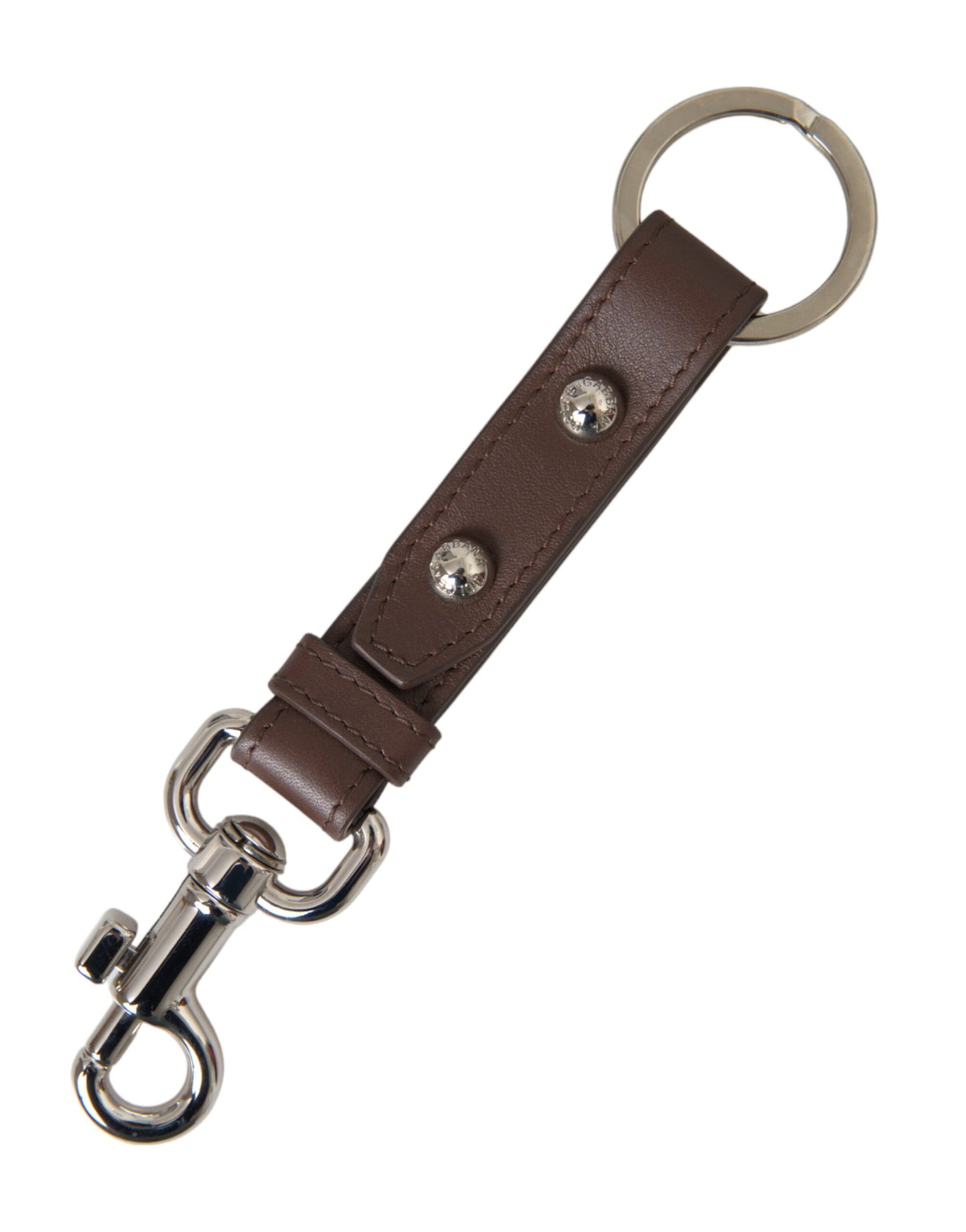 Dolce & Gabbana Brown Plain Leather Silver Brass Keyring Holder Keychain