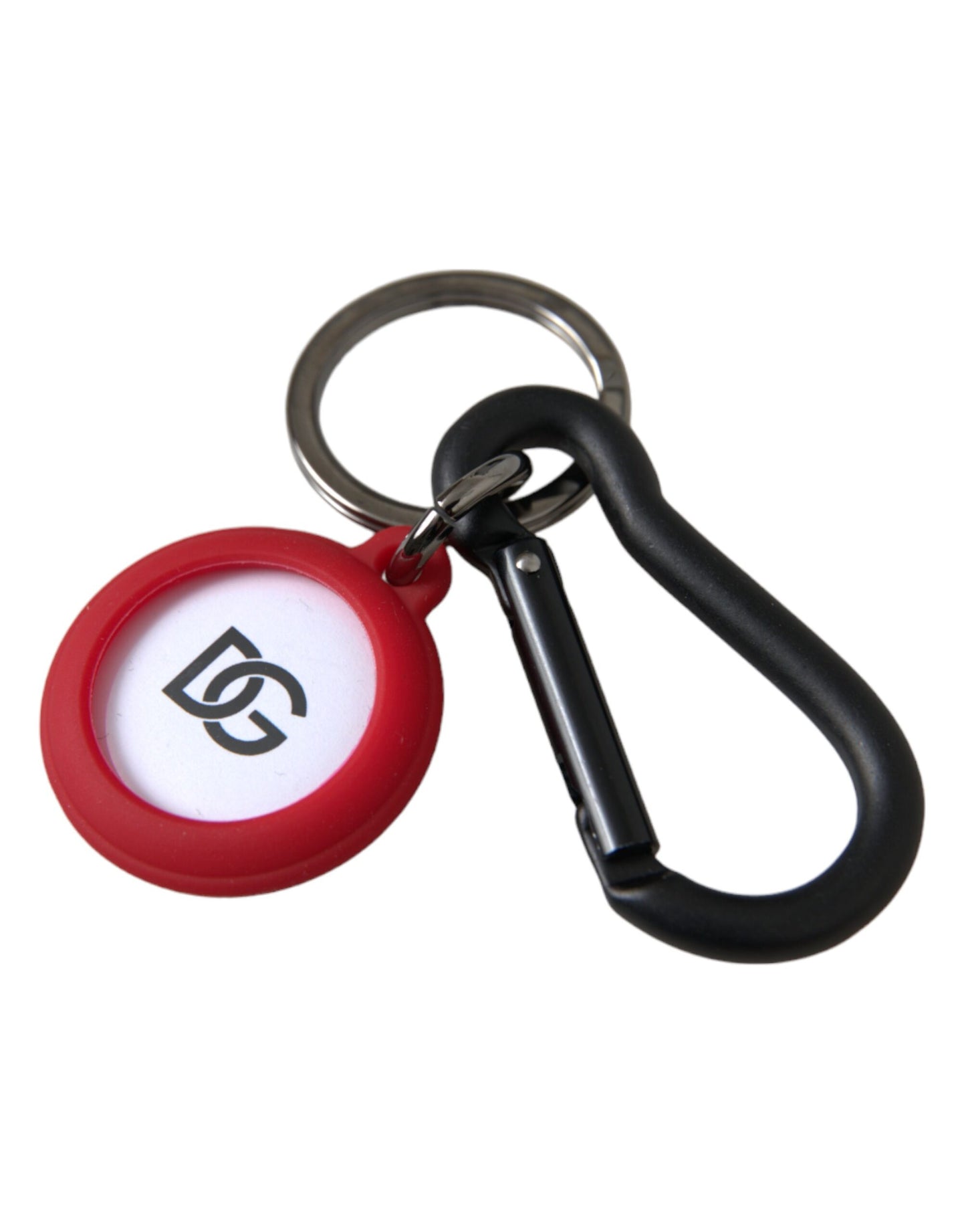 Dolce & Gabbana Red Rubber DG Logo Round Metal Brass Keyring Keychain