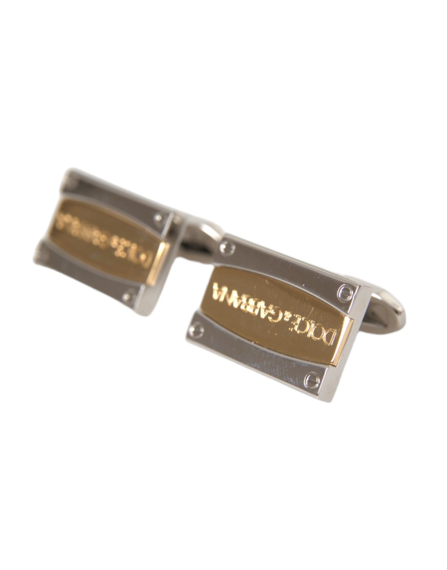 Dolce & Gabbana Silver Gold Plated Brass DG Logo Pin Cufflinks