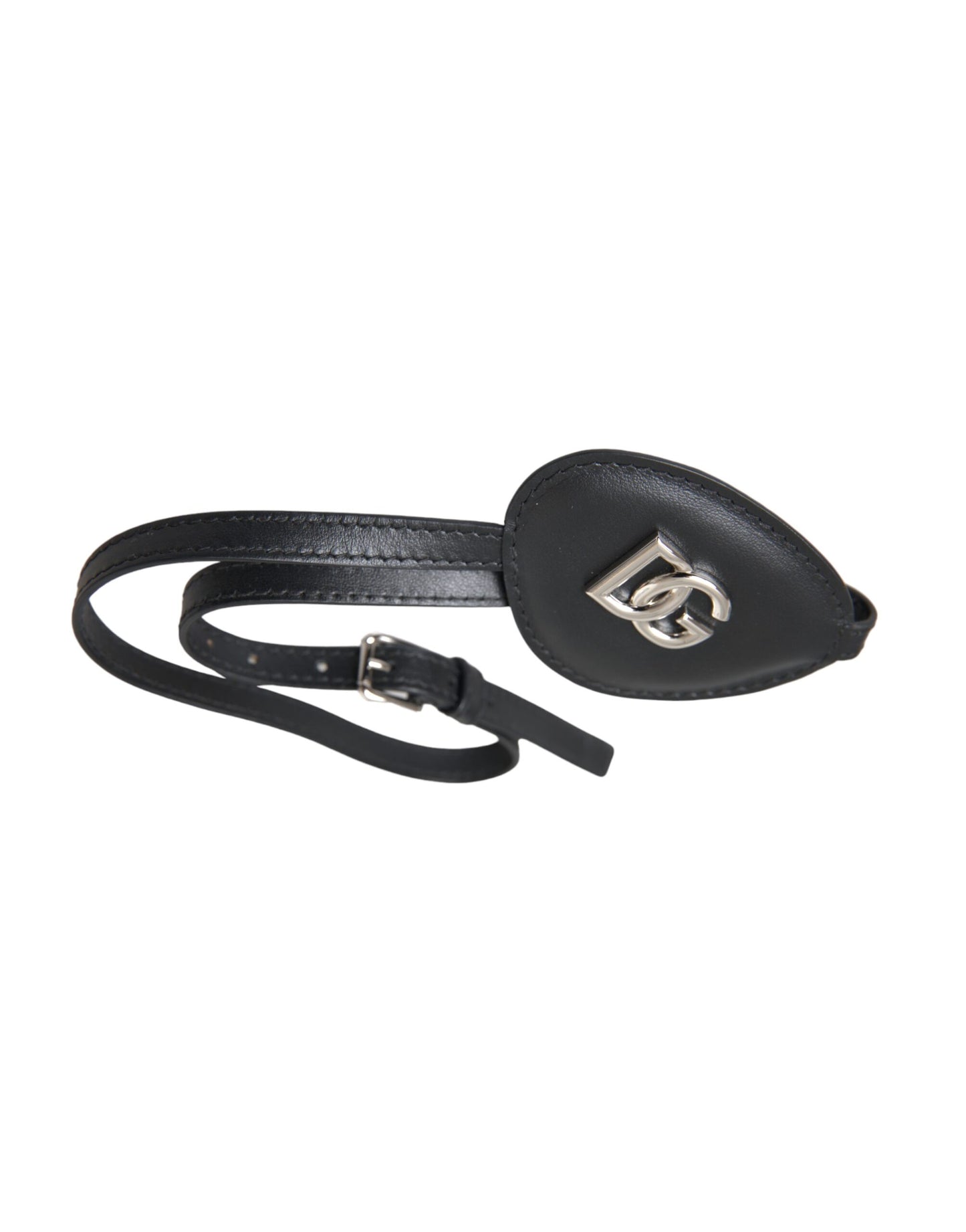 Dolce & Gabbana Black Calfskin Leather Metal DG Logo Eye Patch