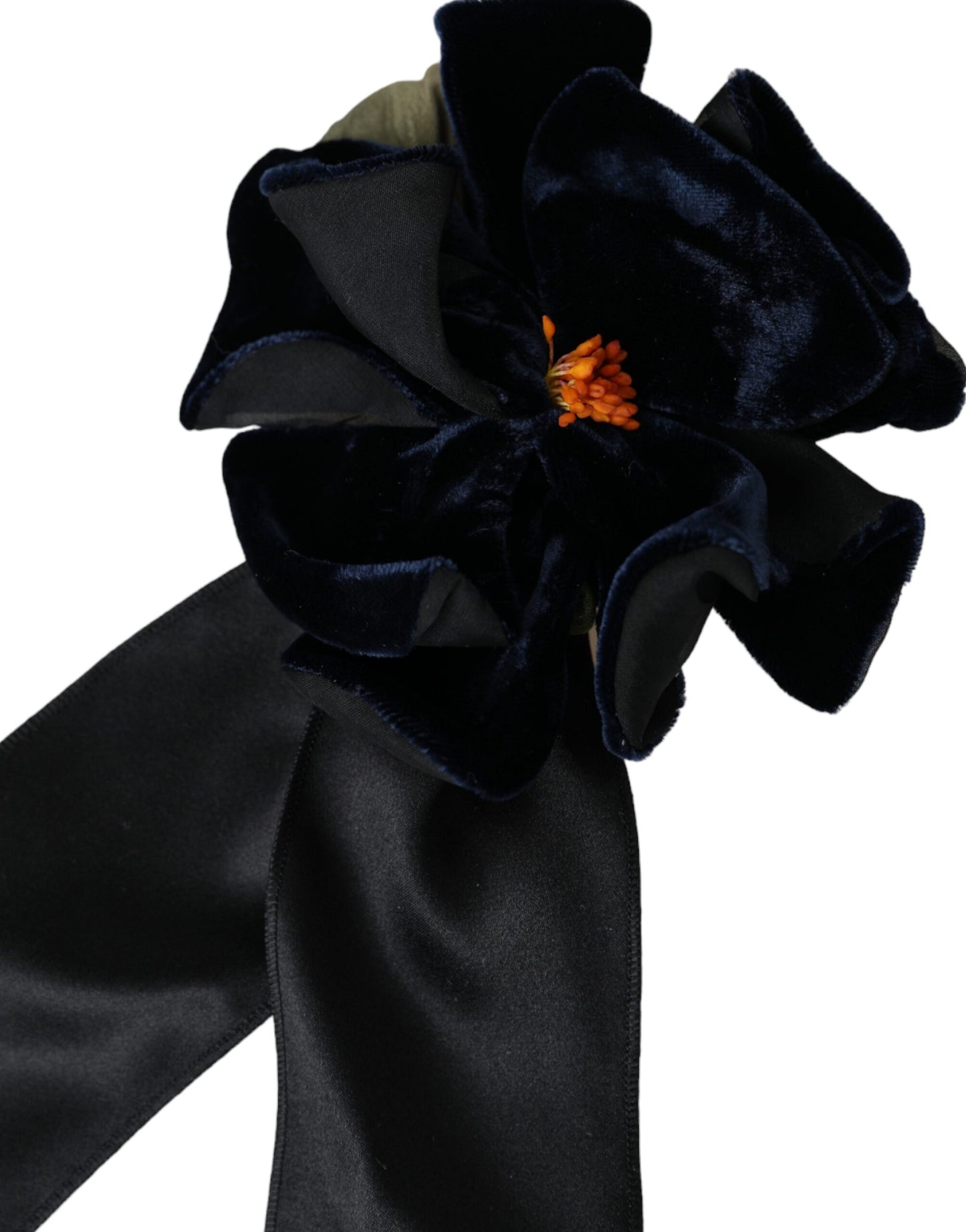 Dolce & Gabbana Black Silk Gold Brass Floral Hair Pin Brooch