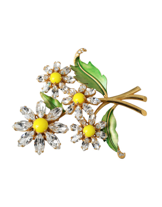 Dolce & Gabbana Gold Yellow Green Filigree Flower Crystals Brooch Pin