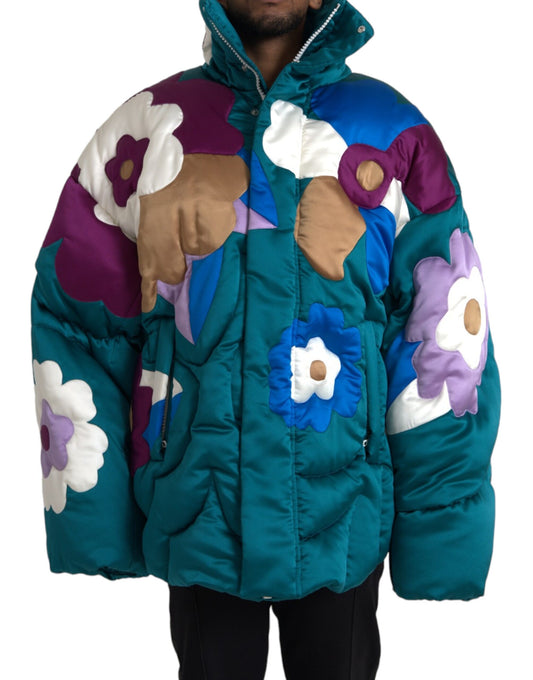 Dolce & Gabbana Multicolor Floral Windbreaker Puffer Jacket