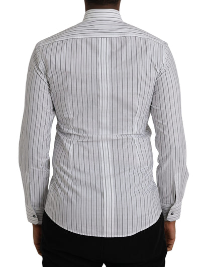 Dolce & Gabbana Black White Striped Formal Dress GOLD Shirt