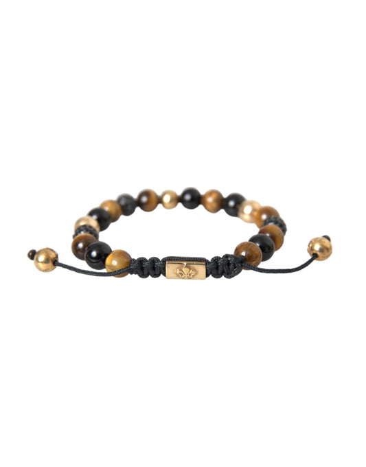 Nialaya CZ Ball Tiger Eye Stone Copper Beaded Men Bracelet