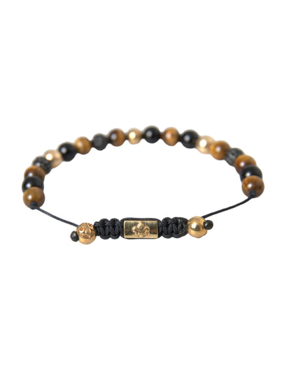 Nialaya CZ Ball Tiger Eye Stone Copper Beaded Men Bracelet