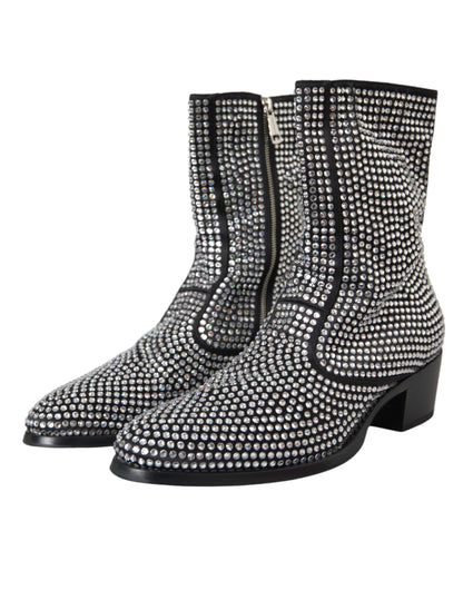 Dolce & Gabbana Black Rhinestone Crystal Chelsea Boots Shoes