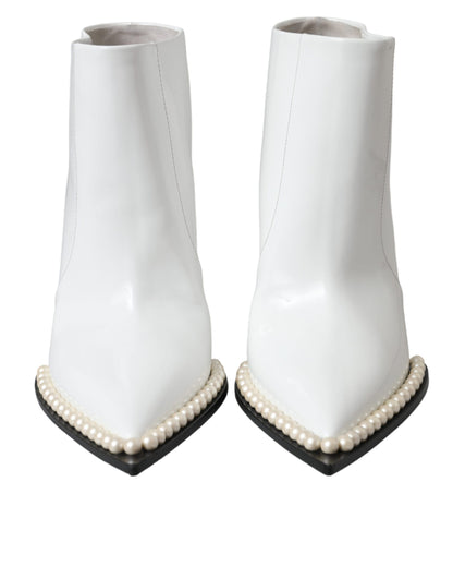 Dolce & Gabbana White Pearl Leather Pumps Heels Boots Shoes