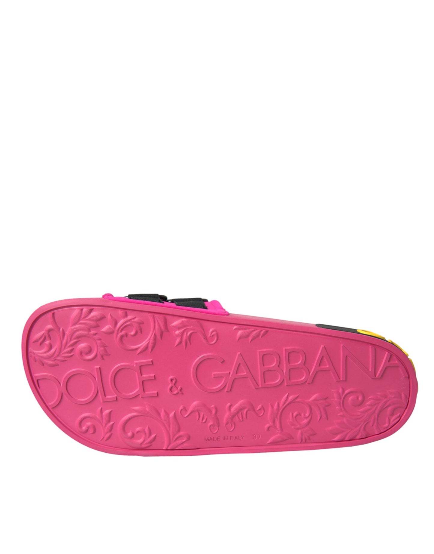 Dolce & Gabbana Pink Black Logo Beachwear Flats Sandals Shoes