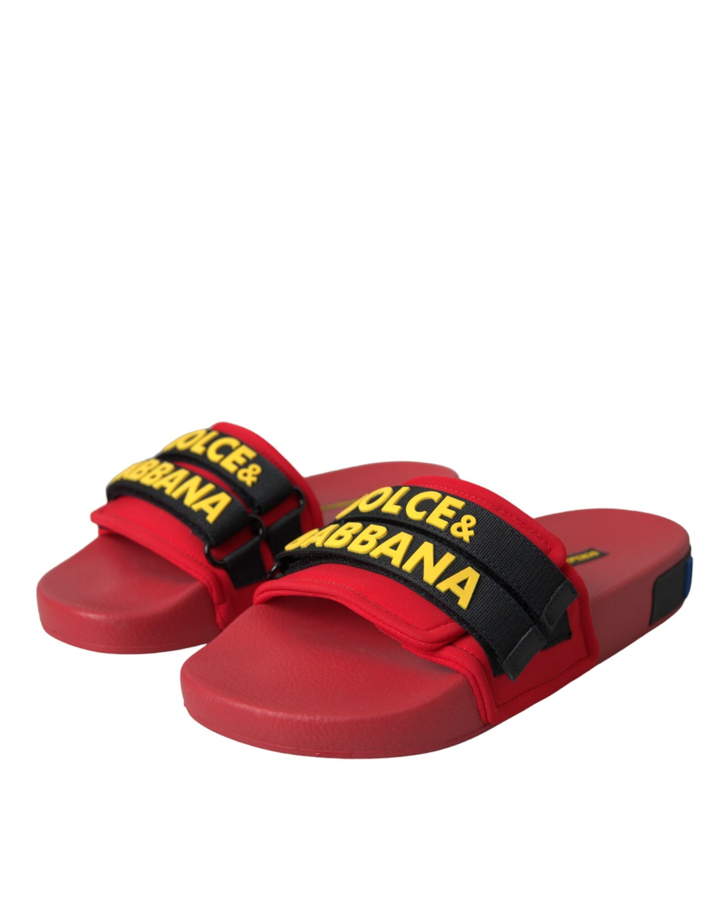 Dolce & Gabbana Red Black Logo Beachwear Flats Sandals Shoes