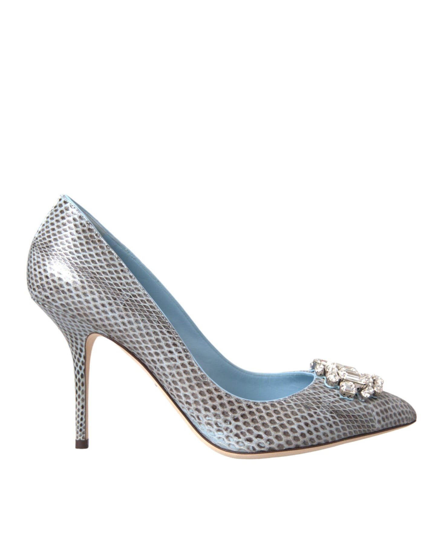 Dolce & Gabbana Light Blue Exotic Leather Crystal Bellucci Shoes