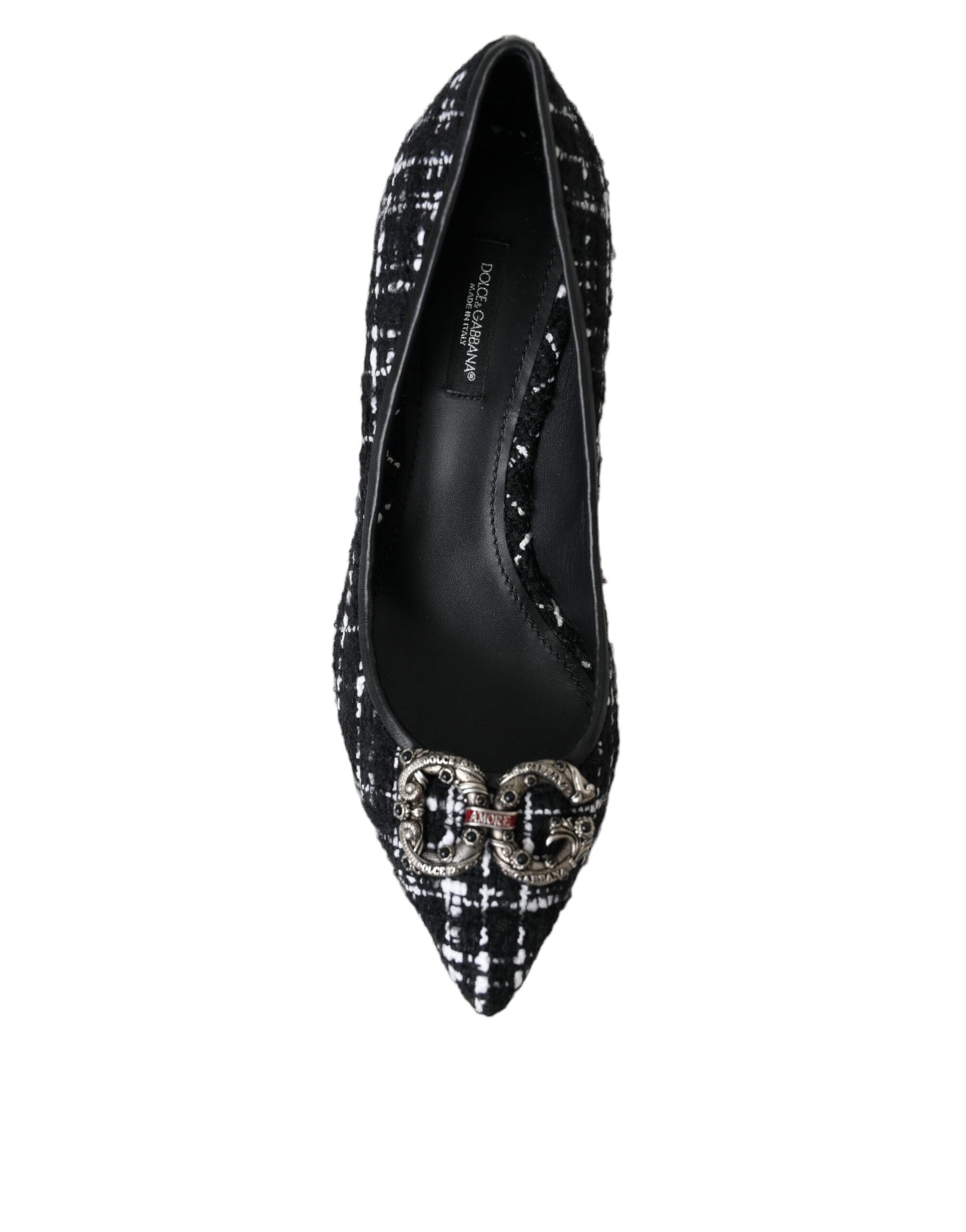 Dolce & Gabbana Black White Tweed DG Amore Heels Pumps Shoes