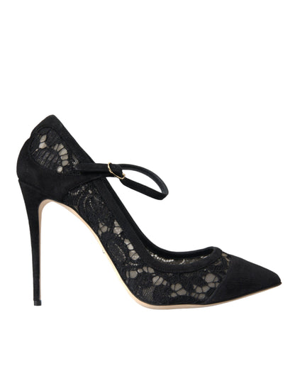 Dolce & Gabbana Black Taormina Lace Mary Janes Pumps Shoes